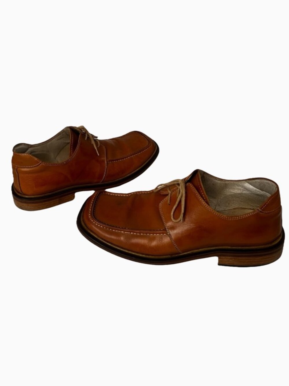 Pignataro‎ Men's Leather Square-Toe Vintage Derby Shoes Sz 44 (10.5-11US) Cognac